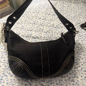 Coach Black Mini Shoulder Bag with Contrast Cream Stitching